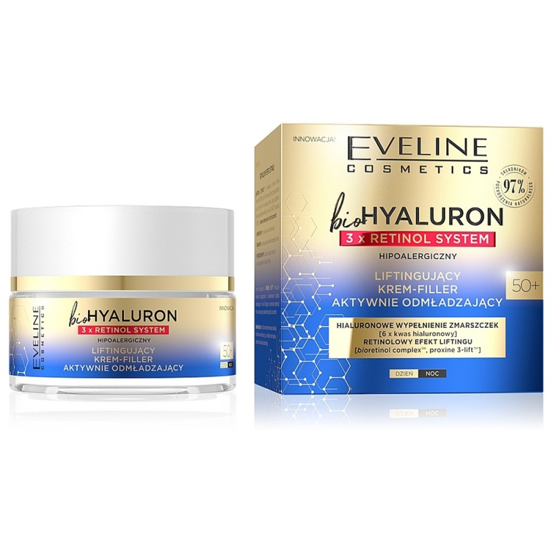 Eveline BioHyaluron 3 x Retinol System Lifting Actively Rejuvenating Day & Night Face Cream 50+ (50ml)