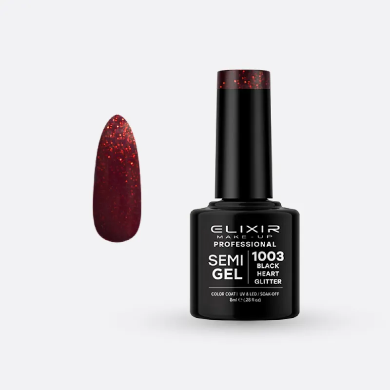Elixir Semi Gel Ημιμόνιμο Βερνίκι 8ml – #1003 (BLACK HEART GLITTER) Elixir Semi Gel Ημιμόνιμο Βερνίκι 8ml – #1003 (BLACK HEART GLITTER)