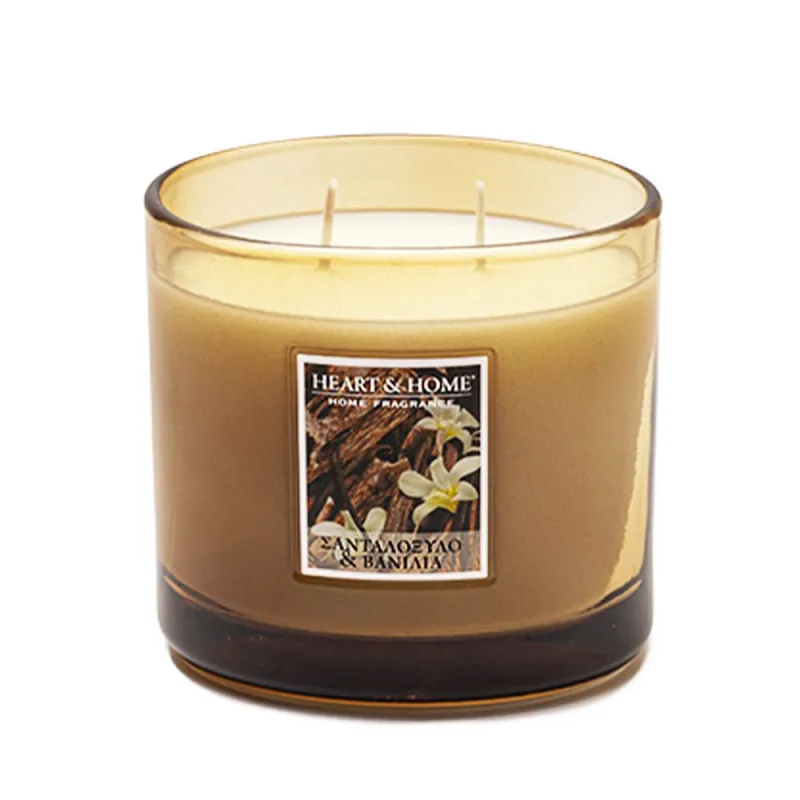 Heart and Home Αρωματικό Κερί με Διπλό Φυτίλι 40h 230gr #Σανταλόξυλο & Βανίλια