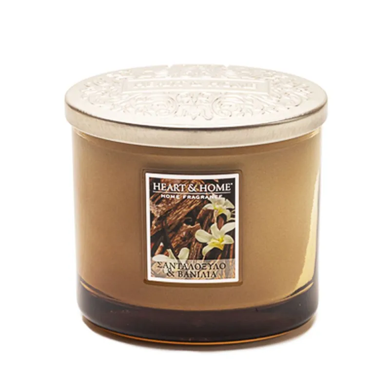 Heart and Home Αρωματικό Κερί με Διπλό Φυτίλι 40h 230gr #Σανταλόξυλο & Βανίλια