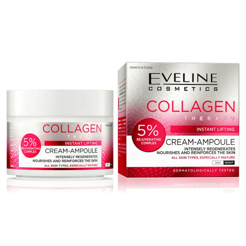Eveline Collagen Therapy 5% Cream-Ampoule 50ml - Συσφιγκτική Κρέμα-Αμπούλα Προσώπου με Κολλαγόνο για Όλους τους Τύπους (Ιδανική για Ώριμες Επιδερμίδες)