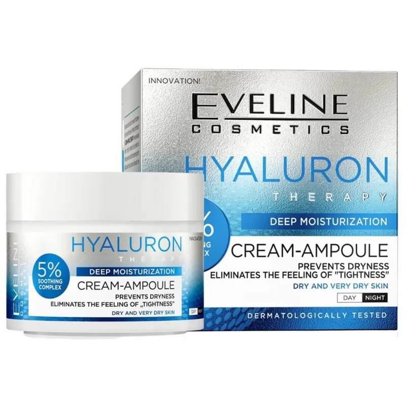 Eveline Hyaluron Therapy 5% Cream-Ampoule 50ml - Κρέμα-Αμπούλα Προσώπου με Υαλουρονικό Οξύ για Βαθιά Ενυδάτωση (Για Ξηρές / Πολύ Ξηρές Επιδερμίδες)