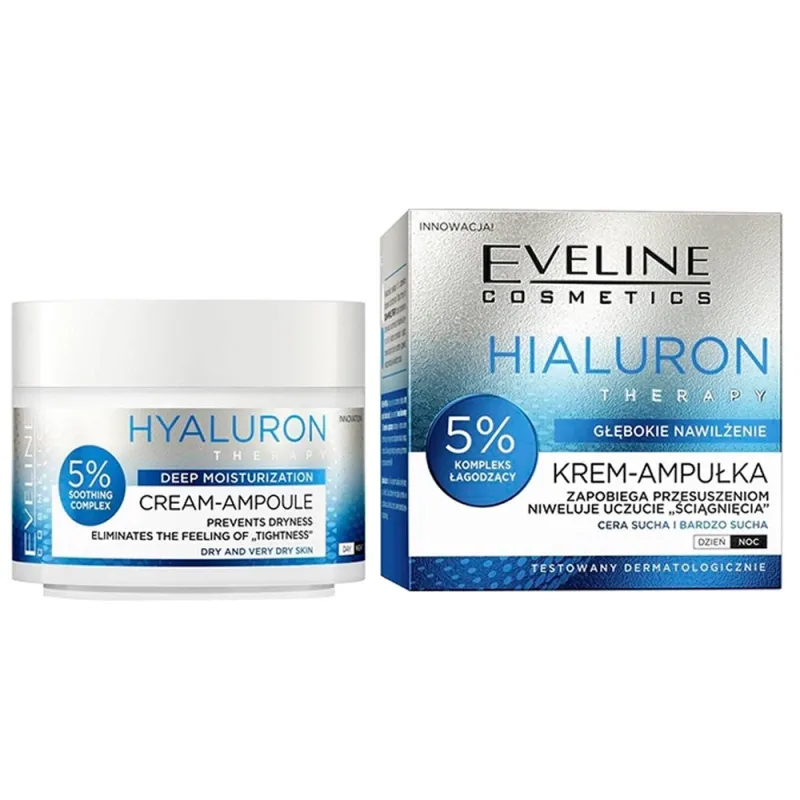 Eveline Hyaluron Therapy 5% Cream-Ampoule 50ml - Κρέμα-Αμπούλα Προσώπου με Υαλουρονικό Οξύ για Βαθιά Ενυδάτωση (Για Ξηρές / Πολύ Ξηρές Επιδερμίδες)