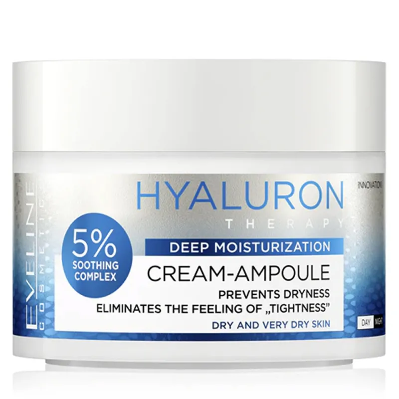 Eveline Hyaluron Therapy 5% Cream-Ampoule 50ml - Κρέμα-Αμπούλα Προσώπου με Υαλουρονικό Οξύ για Βαθιά Ενυδάτωση (Για Ξηρές / Πολύ Ξηρές Επιδερμίδες)