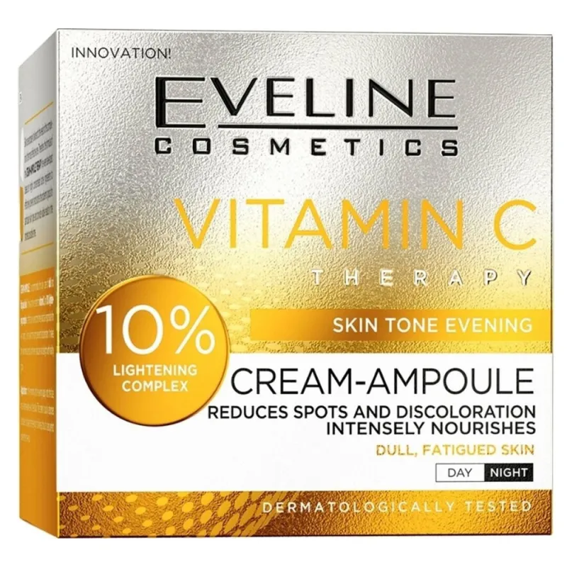 Eveline Vitamin C Therapy 10% Cream-Ampoule 50ml - Κρέμα-Αμπούλα Προσώπου με Βιταμίνη C για Λάμψη (Για Θαμπές / Κουρασμένες Επιδερμίδες)