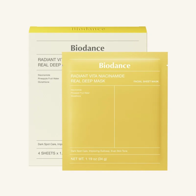 Biodance Radiant Vita Niacinamide Real Deep Mask 1τμχ – Μάσκα Προσώπου Υδρογέλης για Λάμψη, Σκούρες Κηλίδες & Ενυδάτωση