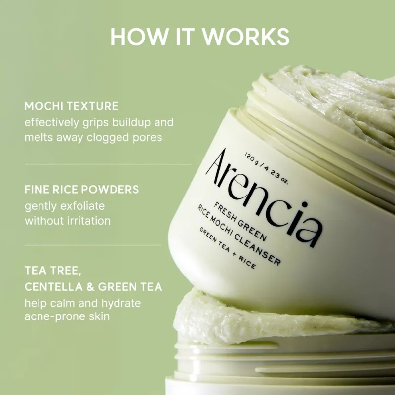 Arencia Fresh Green Rice Mochi Cleanser 120g – Καθαριστικό Προσώπου με Ρύζι για Λιπαρή, Ακνεϊκή & Συμφορημένη Επιδερμίδα