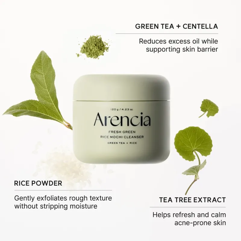 Arencia Fresh Green Rice Mochi Cleanser 120g – Καθαριστικό Προσώπου με Ρύζι για Λιπαρή, Ακνεϊκή & Συμφορημένη Επιδερμίδα