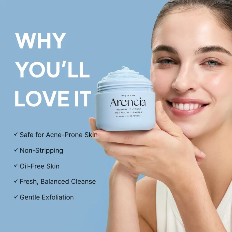Arencia Blue Hyssop Rice Mochi Cleanser 120g – Καθαριστικό Προσώπου με Ρύζι για Λιπαρή, Ακνεϊκή & Συμφορημένη Επιδερμίδα